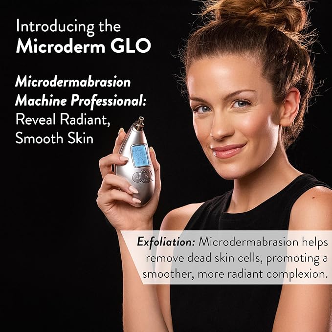 Microderm GLO Diamond Microdermabrasion Machine and Suction Tool - Clinical Micro Dermabrasion Kit for Anti Aging Advanced Home Facial Treatment System Blackhead Remover &amp Exfoliator for Acne Sc