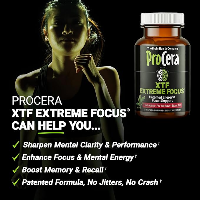 Procera XTF - Perfect Study Aid - Immediate Results - Improved Focus &amp Memory Retention - Increased Oxygen &amp Blood Flow - Mental Clarity - Energy Boost - Slow Cognitive Decline - 40 Count