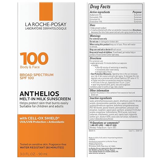 La Roche-Posay Anthelios Melt-In Milk Sunscreen SPF 100 Sunscreen For Body &amp Face Broad Spectrum SPF + Antioxidants Oil Free For Sun Sensitive Skin Oxybenzone Free