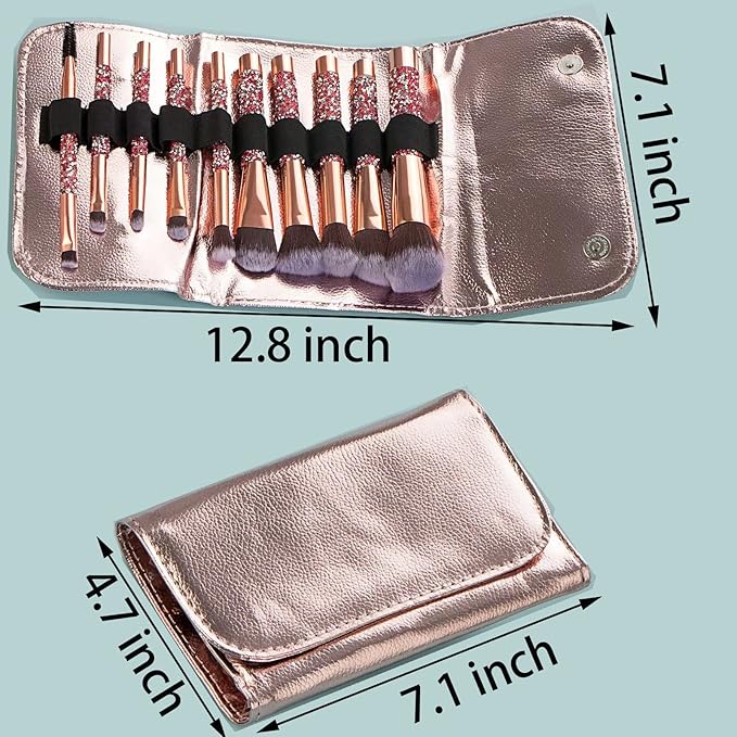 Glitz and Glam Essentials Makeup Brushes 1 Set Rhinestone Makeup Brush Set Professional Beauty Cosmetic Brushes with Bag for Face Make Up Tools (pink)