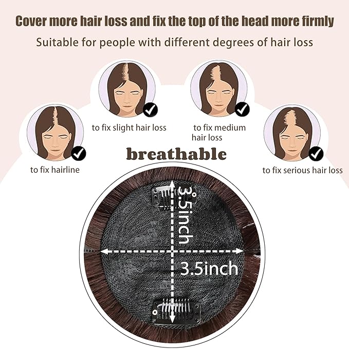 10 Straight Hair Piece With Twist Braid Headband for Women Human Hair Clip In Topper Hair Extension With Bangs (3# Dark Brown)
