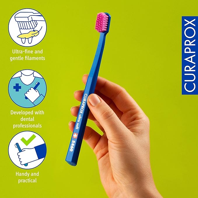 Curaprox CS 5460 Ultra-Soft Toothbrush ? Adult Tooth and Gum Care | Super Soft Curen® Bristles for Gentle Cleaning | Blue-Pink Single Pack