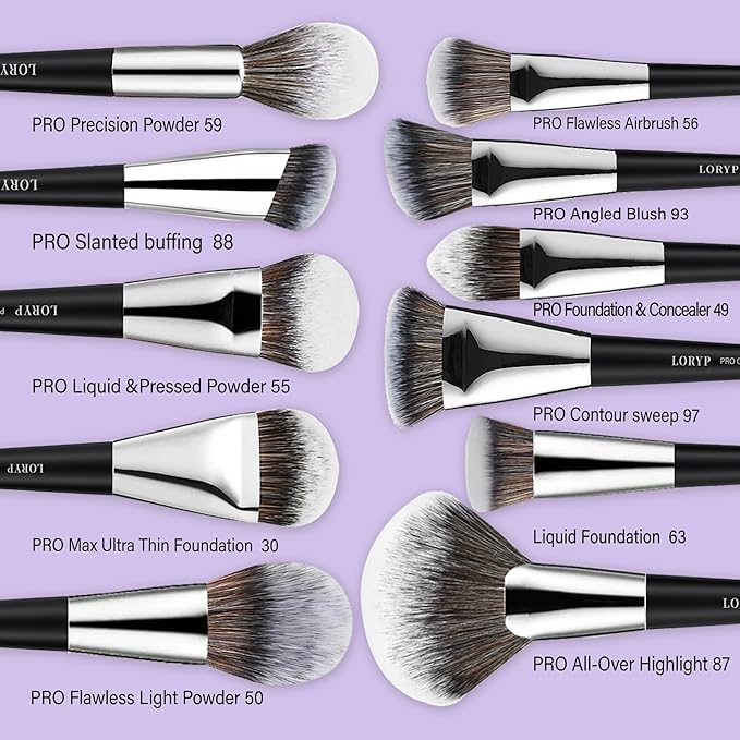 LORYP Professional Makeup Brushes Set 32Pcs Matte Black Cosmetic Brush Kit for All Face &amp Eye of Soft Vegan Synthetic Hair for Artists &amp Enthusiasts