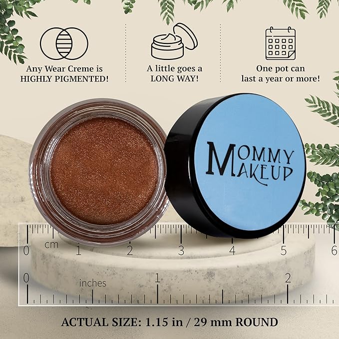 Mommy Makeup Any Wear Creme Eyeshadow - Waterproof Crease-Proof Long Lasting High Pigment Oil-free - Cream to Powder for Eyes Cheeks &amp Lips (Hot Fudge)