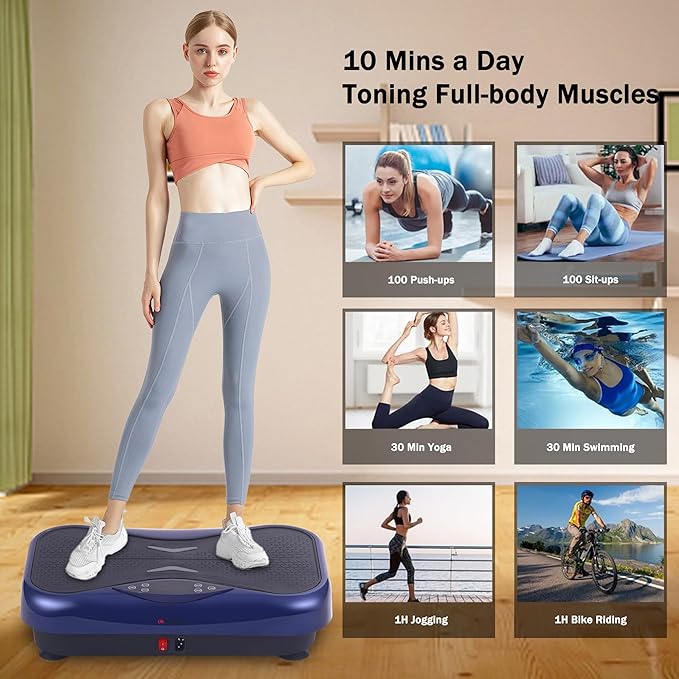 Whole Body Vibration Plate Exercise Machine ? Power Vibrating Plate for Lymphatic Drainage Weight Loss Shake Plate Exercise Platform with Touch Screen &amp Resistance Bands Equipment for Women Men