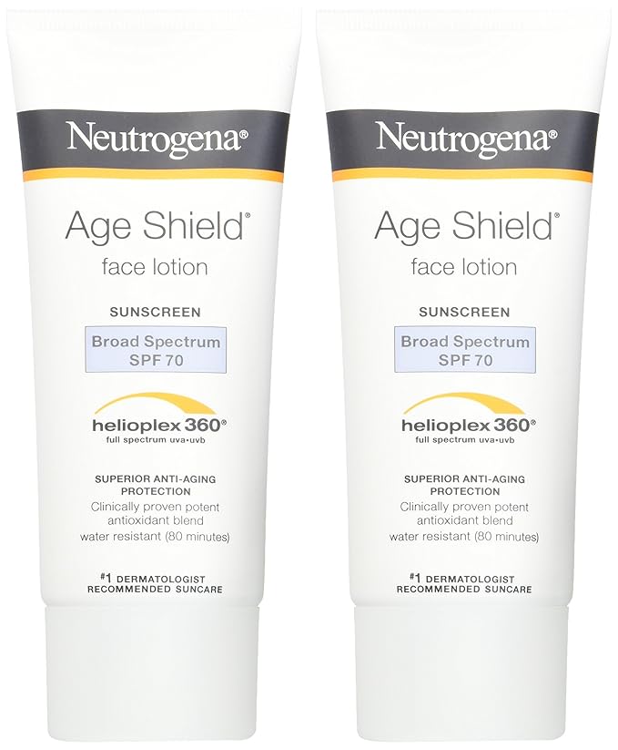 Neutrogena Age Shield Anti-Oxidant Face Lotion Sunscreen with Broad Spectrum SPF 70 Oil-Free &amp Non-Comedogenic Moisturizing Sunscreen to Prevent Signs of Aging 3 fl. oz (Pack of 2)