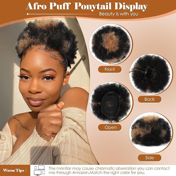 Fullart Afro Ponytail For Black Women #H1-30 Black mix Copper Red Soft Shiny Bouncy Clean and Healthy Hair Extensions Clip On Kinky Curly Ponytail Bun
