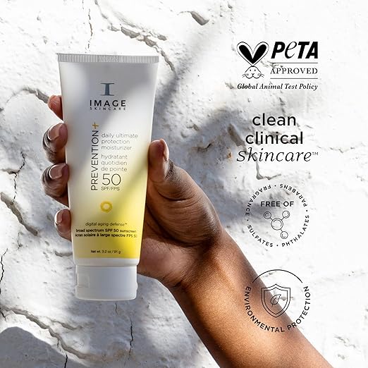 IMAGE Skincare PREVENTION+ Daily Ultimate Protection Moisturizer SPF 50 Face Sunscreen Lotion Zinc Oxide Blendable with No White Cast 3.2 oz
