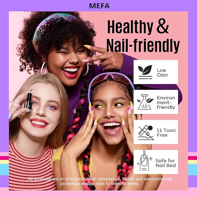 MEFA 35 Pcs Gel Nail Polish Set 32 Colors Spring Collection Gel Nail Polish Pink Green Nail Art Manicure DIY Home Gifts for Women Girls Beginners