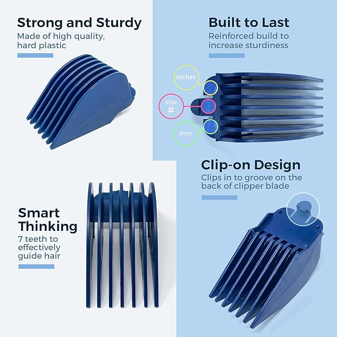 Premium XL Clipper Guards for Most Wahl Clippers Extra Long and Sturdy #20 18 16 14 12 10 (2.5 inch 2.25 2 1.75 1.5 1.25) Large Clipper Guide Comb Set