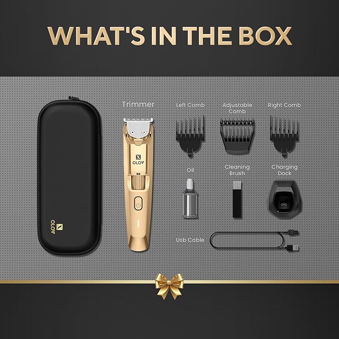 Men's Beard Trimmer- All-in-One Trimmer with Precision Dial - Premium Facial Hair Groomer - Adjustable 20 Length Setting USB Recharge Dock Cordless Waterproof Wet/Dry Clipper Gold