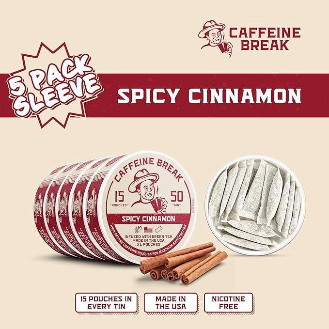 ALP Supply Co - Caffeine Break Spicy Cinnamon Caffeine Pouches - Smooth Spicy Cinnamon Flavor - Clean Bold Energy Anytime - Made in USA - 50mg per pouch - 15 Pouches