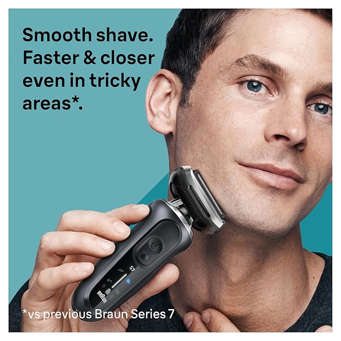 Braun Electric Shaver for Men Series 7 7127cs Wet &amp Dry Shave Turbo &amp Gentle Shaving Modes Waterproof Foil Shaver Engineered in Germany with Beard Trimmer Charging Stand Space Grey