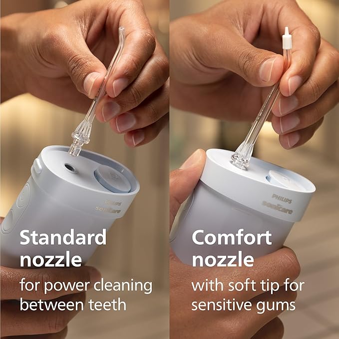 Philips Sonicare Compact Flosser 1000 Blue ProtectiveClean 5300 Rechargeable Electric Toothbrush and 2PK Compact Nozzle Bundle