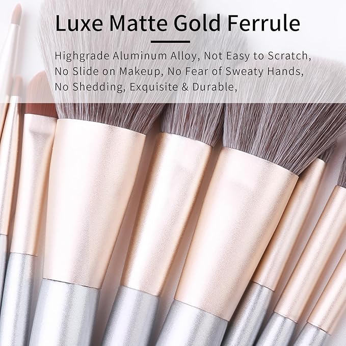 Natural Hair Makeup Brushes Set Professional Grey Squirrel Hair Makeup Brush Set with Case Unique Cosmetic Brushes Makeup Set Natural Makeup Brushes Natural Bristle Makeup Brushes -Silver