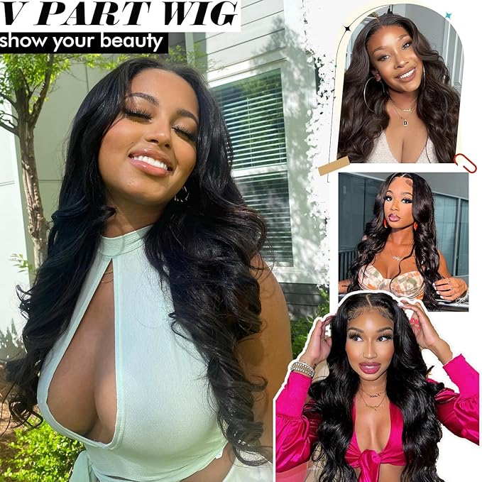 KRSI Natural Black V Part Wig Curly Wavy Upgrade U Part Wig Thin Leave Out Clip in Half Wigs Scalp Protective Glueless Synthetic V Part Wigs for Black Women