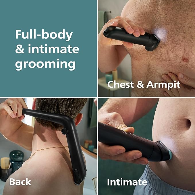 Philips Norelco Body Groomer 7000 Series Waterproof Men's Full Body Groomer with Travel Case Triple Protect Shave System &amp Body Hair Trimmer with Contour-Following 2D Flexing Head BG7490/50