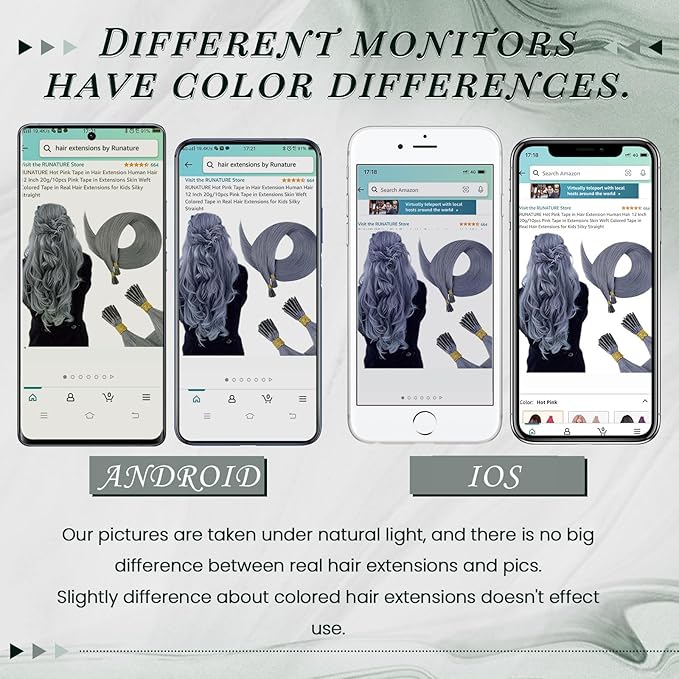 RUNATURE I Tip Hair Extensions Real Human Hair Grey Blue Colored Hair Extensions 22 Inch Long I Tip Hair Extension Human Hair Blue Pre Bonded Hair Extension Remy Natural Hair for Women 25g 25s