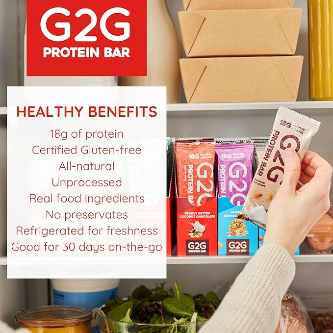 G2G Protein Bar Peanut Butter Banana Chocolate Healthy Snack Delicious Meal Replacement Gluten-Free Clean Ingredients Refrigerated for Freshness 24 Count (3 Packs of 8)