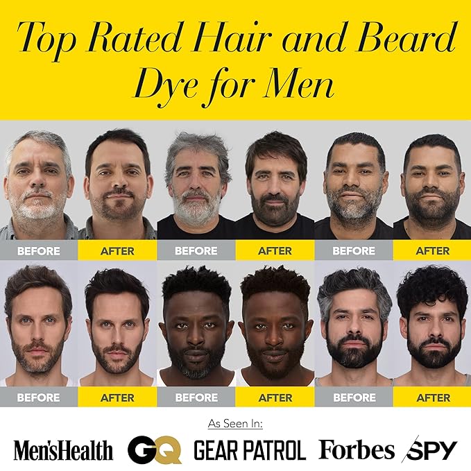 CLEVERMAN Black Hair &amp Beard Dye for Men All-in-One Reusable Kit - Natural-Looking Gray Coverage Professional-Quality Ammonia-Free 3.38 Fl Oz (1 Pack) Black Suitable for Black Hair