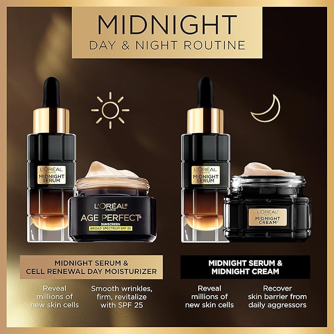 L'Oreal Paris Age Perfect Anti-Aging Midnight Face Serum Reduce Wrinkles 1oz + Eye Cream Sample