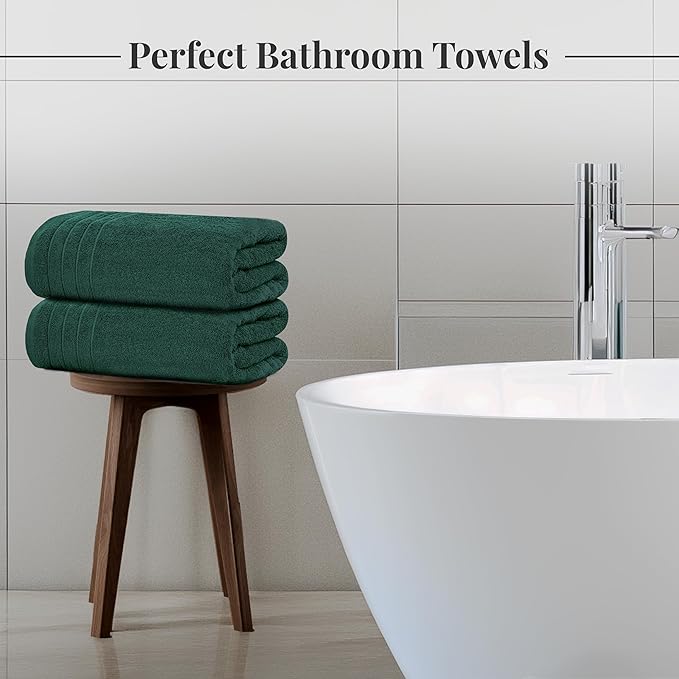 Tens Towels Pack of 4 Extra Large Bath Towels 30 x 60 Inches 100% Cotton Larger &amp Lighter Weight Quicker to Dry Super Soft and Absorbent Perfect for Bathroom Hunter Green