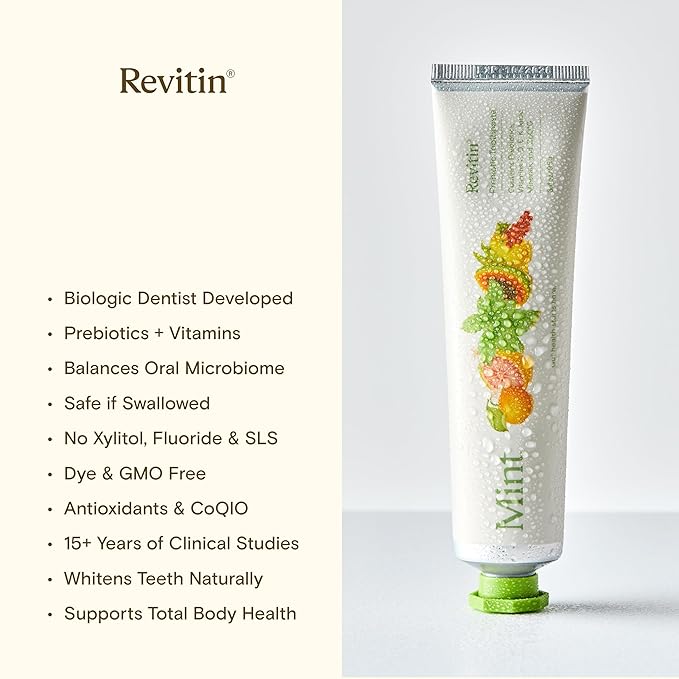 Revitin Toothpaste | Fluoride-Free Prebiotic Mint Tooth Gel | No SLS Gluten Free Dye Free GMO Free No Sweeteners | Non-Toxic Kid Approved Pack of 3