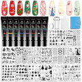 Biutee Nail Art Stamping Plate Set 15PCS Nail Stamp Plates 8PCS Nail Stamping Gel Polish Nail Stamper and Scraper Halloween Christmas Butterfly Letters Bow Design Nail Stamping Kit with Storage Bag