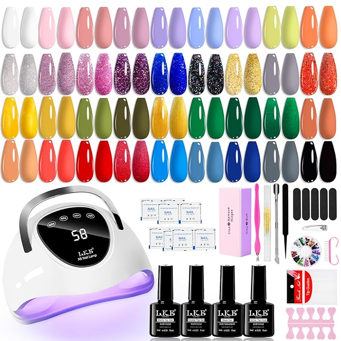LKEE Gel Nail Polish Kit with U V Light 108W 65 Pcs Gel Nail Polish Set All Season Gels Nail Kit Essential Manicure Tools for DIY Nails Art Gifts for Women (36KIT-color 3)