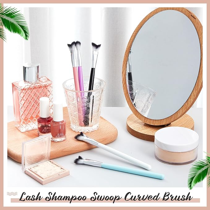 Mifoci 30 Pcs Curved Fluffy Lash Cleaning Brush Eyelash Extension Shampoo Brushes Swoop Eyelash Cleanser Brush Soft Makeup Removal Bath Tools for Home and Salon Use 5 Colors