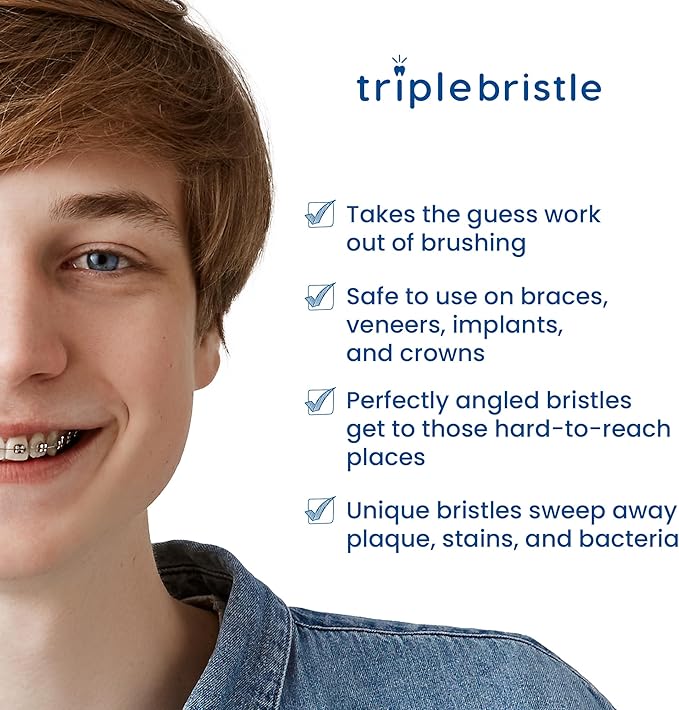 Triple Bristle GO 3-Sided Sonic Electric Toothbrush with Soft Nylon Bristles Travel Brush for Kids Adults Autism and Special Needs
