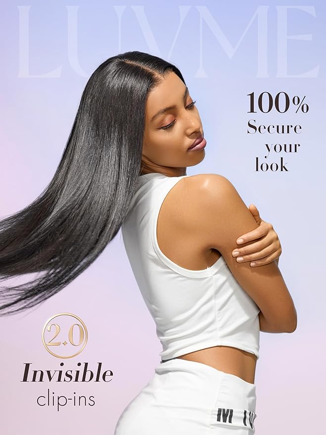 LUVME Invisible Clip in Hair Extensions20 Inch 2 Pack 220g 12pcs Silky Straight Invisible Clip ins Hair Extensions Human Hair Natural Black Hair for Women