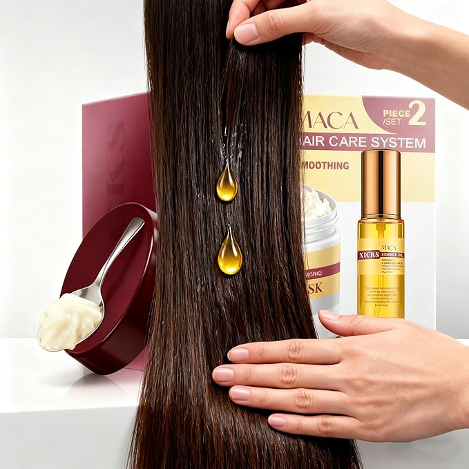 Maca Collagen Essence Deep Repair Hair Mask + Maca Essence Oil SetNourishing Moisturizing Repair for Damaged Hair Professional Hair &amp Body Care with Argan Oil for All Hair Types(16.9 oz + 1.69 o