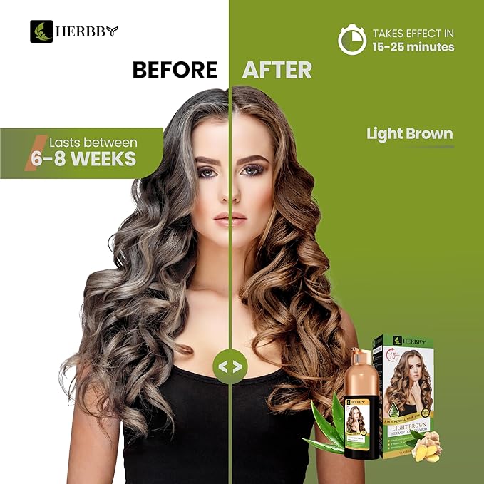 HERBBY Hair Color Shampoo for Gray Hair Coverage&ampColor Transform with 9 Herbal Extracts ?Long Lasting(6-8 Weeks)ShinyEvenly ColoredInstant Hair Dye Shampoo&ampConditioner 500 Ml (LIGHT BROWN