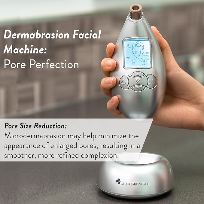 Microderm GLO Diamond Microdermabrasion Machine and Suction Tool - Clinical Micro Dermabrasion Kit for Anti Aging Advanced Home Facial Treatment System Blackhead Remover &amp Exfoliator for Acne Sc