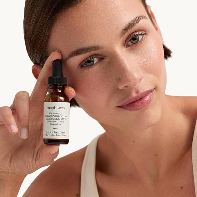 goop Beauty 20% Vitamin C + Hyaluronic Acid Serum | Improves Tone Texture &amp Hydration | L-ascorbic Acid and Hyaluronic Acid | Paraben and Silicone Free | 1 fl oz