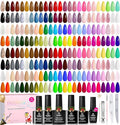 Beetles 110 PCS Gel Nail Polish Set 100 Colors Infinite Inspiration Gift Spree All Season Red Brown Green Black Gel Polish with 5Pcs Base Top Coat Soak off UV Gel for Manicure Lovers DIY at Home