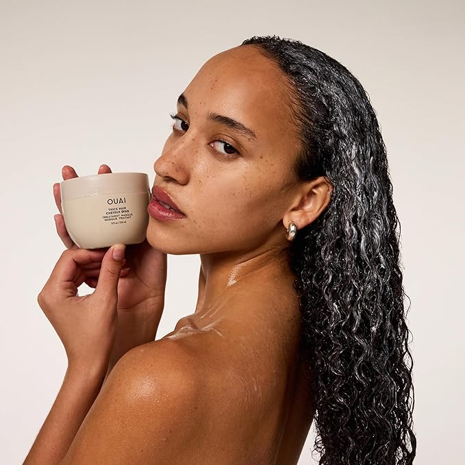 OUAI Thick Hair Mask - Deep Conditioning Hair Mask with Almond Oil Olive Oil &amp Hydrolyzed Keratin to Restore Damaged Strands - Phthalate &amp Paraben Free (8 fl oz)