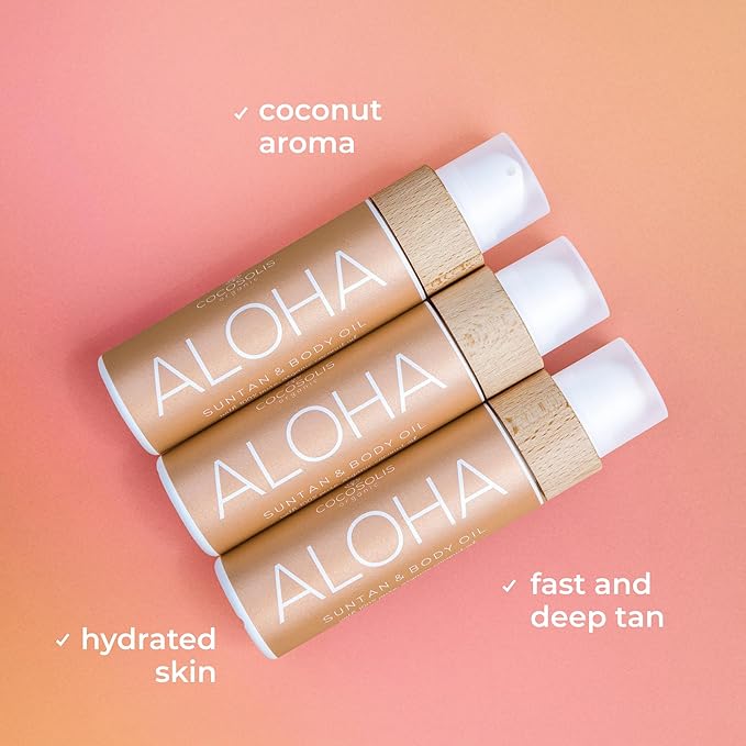 COCOSOLIS ALOHA Sun Tan &amp Body Oil XL | Organic Tanning Bed Lotion | Get Healthy Deep Chocolate Tan | Tanning Accelerator with 5 Precious Oils to Make Your Skin Glowing &amp Revitalized