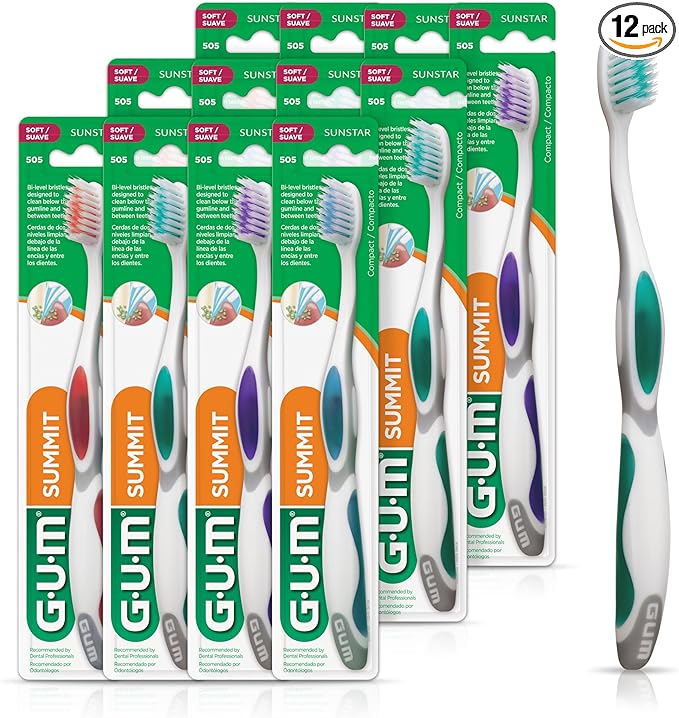 GUM Summit+ Soft Toothbrush Ultra Fine Tapered Bristles for More Effective Plaque Removal Extra Soft Toothbrushes for Adults 12 Count