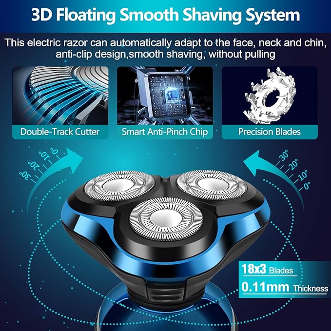 Electric Razor for Men IPX7 Waterproof 3D Rotary Shaver Rechargeable Cordless Shaver for Men with Wet/Dry Function &amp LCD Display Ideal Shaving Gifts for Husband Dad Boyfriend