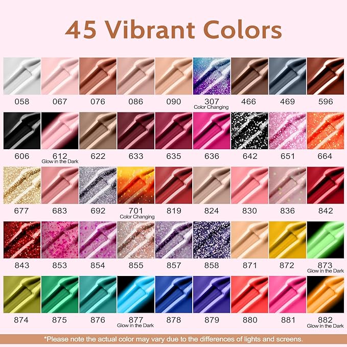 Lavender Violets Gel Nail Polish Kit with U V Light 45 Colors Gel Polish Nail Set with Base and Matte &amp Glossy Top Coat Soak Off All Season Essential Manicure Tools Gifts for Women Easter LA00