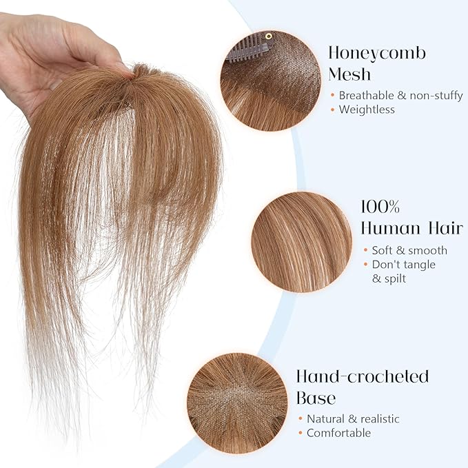 MY-LADY Clip In Bangs Human Hair Bangs 100% Real Human Hair Clip on Wispy Bangs Fringe with Temples Hairpieces for Women(light brown)
