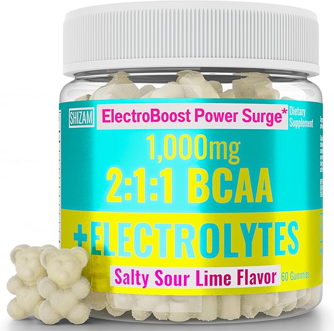 SHIZAM Electrolyte BCAA Gummies: Energy Chews w Electrolytes Branched Chain Amino Acids Potassium Sodium Salt for Runners Perfect Cycle Support Salts Mineral Drops Capsule Pills Tablets Supplement