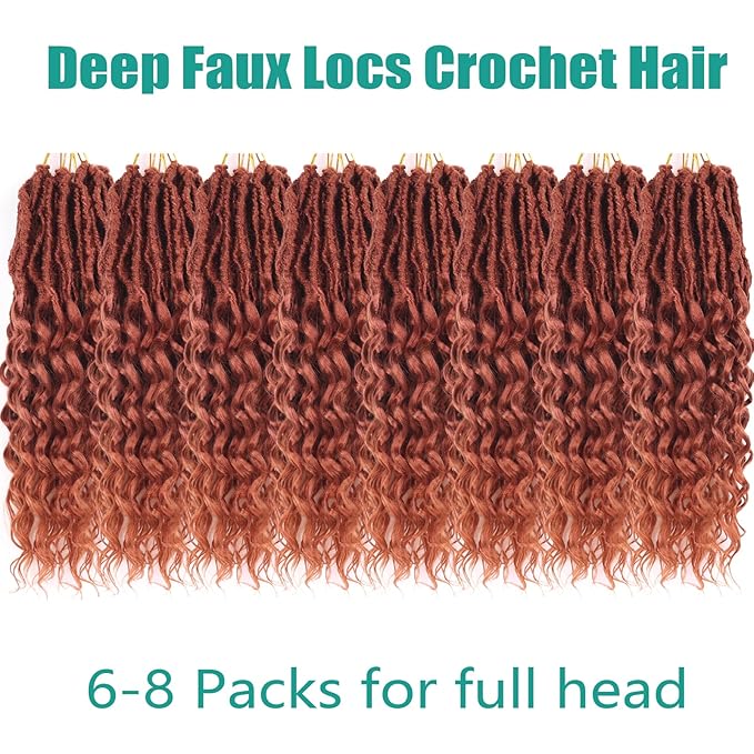 Goddess Locs Crochet Hair 14 Inch 8 Packs Soft Faux Locs Crochet Hair for Black Women Pre Looped Deep Wave Crochet Braids with Curly Ends Synthetic Hair Extensions (14 Inch/Pack of 8 350)