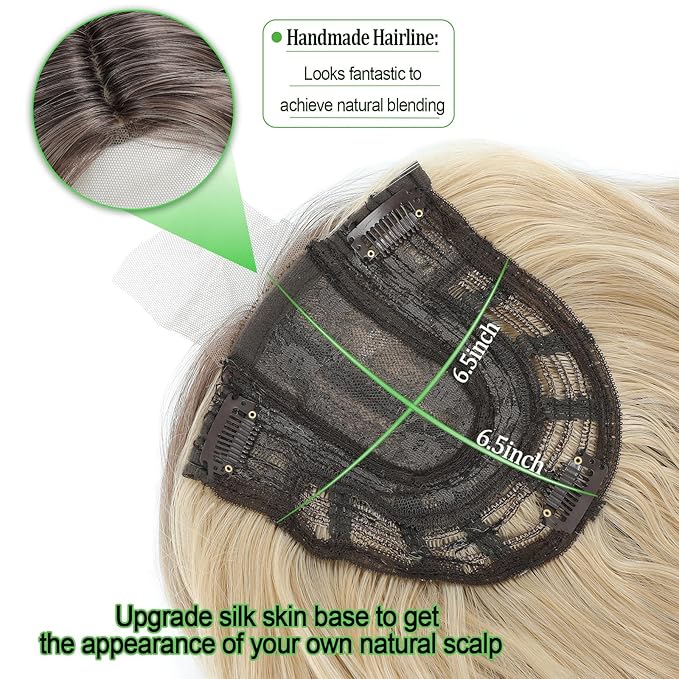 Hair Topper16 Hair Toppers for WomenWig Topper PiecesLarge Coverage Invisible Hairpiece Clip-in Volumizing &amp Curl Wiglet for Thinning Crown/Hairloss (Blonde with Dark Root)