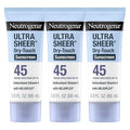 Neutrogena Ultra Sheer Dry-Touch Sunscreen For Face &amp Body SPF 45 Broad Spectrum UVA/UVB Protection Lightweight Water Resistant &amp Non-Greasy Travel Size Sunscreen 3 fl. oz Pack of 3