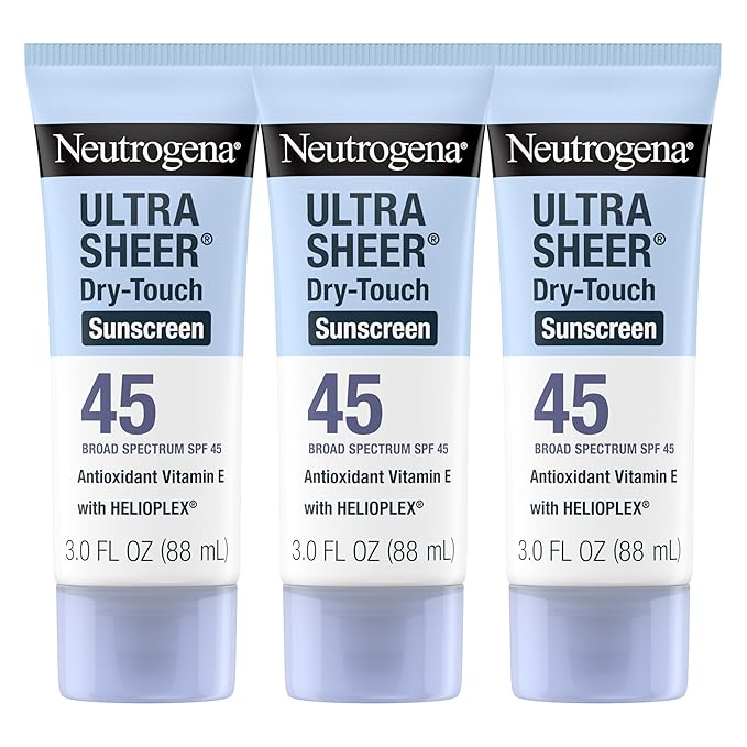 Neutrogena Ultra Sheer Dry-Touch Sunscreen For Face &amp Body SPF 45 Broad Spectrum UVA/UVB Protection Lightweight Water Resistant &amp Non-Greasy Travel Size Sunscreen 3 fl. oz Pack of 3