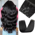 Clip in Hair Extensions Real Human Hair -140g 7pcs Jet Black - Hair Extensions Real Human Hair Clip ins Straight for Women (#1 16 Inch)
