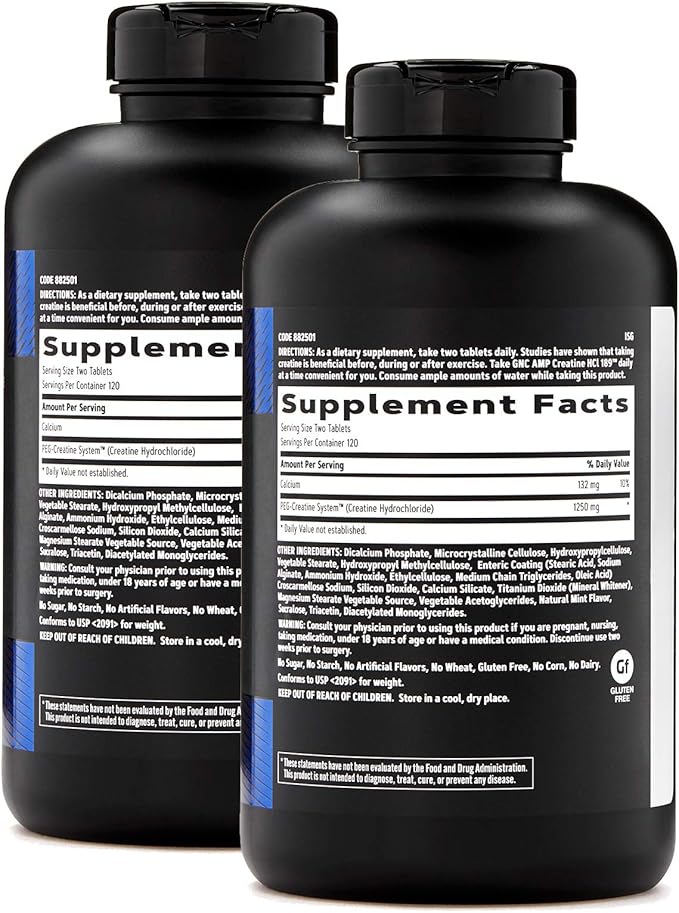 GNC AMP Creatine HCl 189 Targeted Muscle Builder and Recovery Supplement Fast Absorbing Performance Blend 480 Count